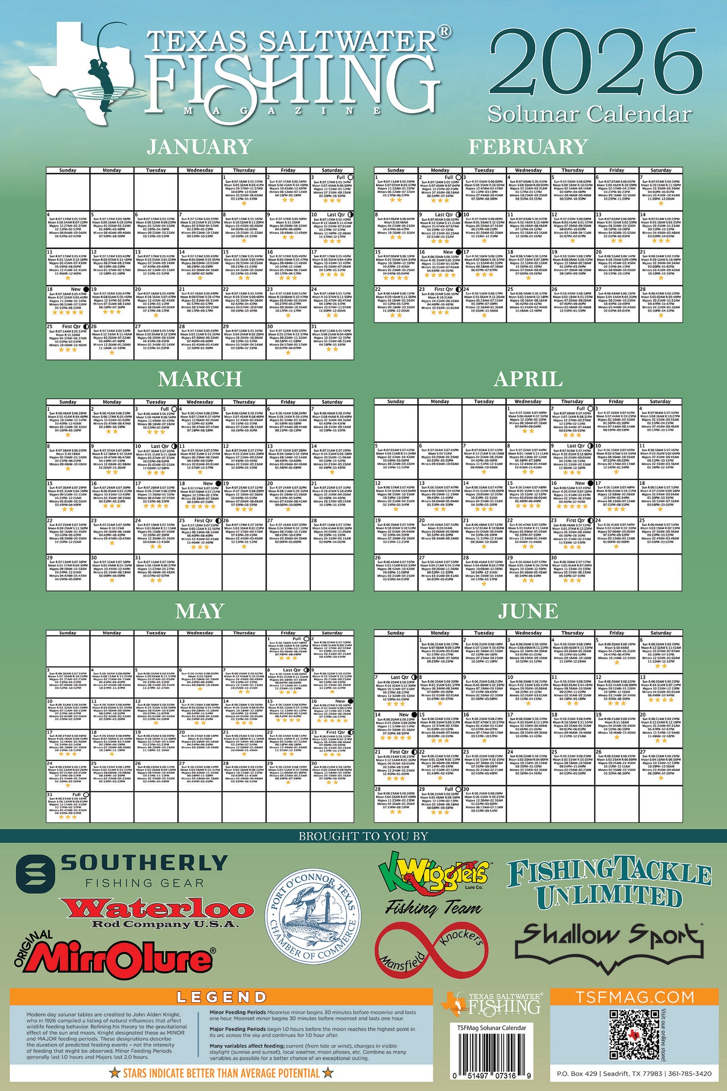 2026 Wall Solunar Calendar – Texas Saltwater